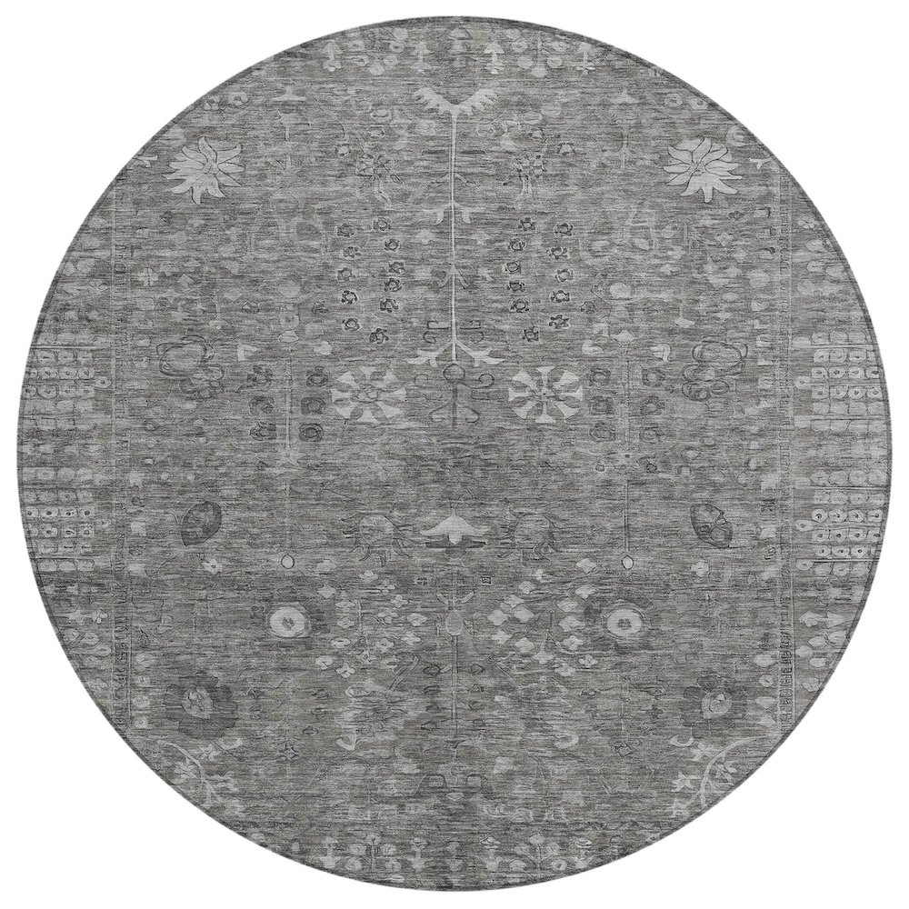 Machine Washable Indoor/Outdoor Chantille ACN2231 Gray 8' x 8' Round Rug. Picture 1