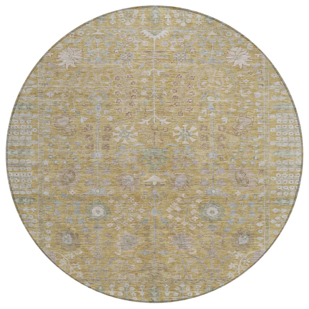 Machine Washable Indoor/Outdoor Chantille ACN2231 Gold 8' x 8' Round Rug. Picture 1