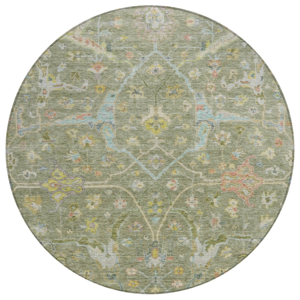 Machine Washable Indoor/Outdoor Chantille ACN2232 Green 8' x 8' Round Rug. Picture 1