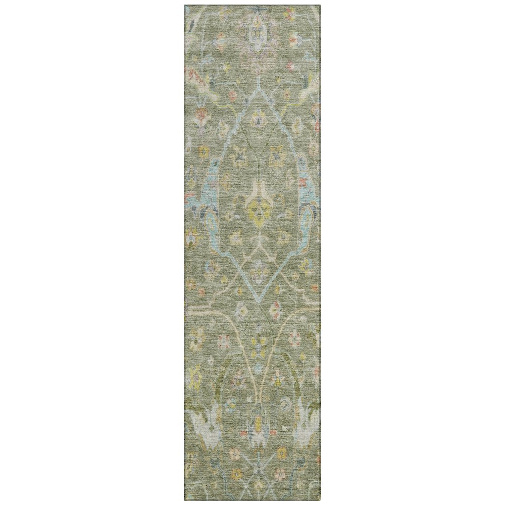 Machine Washable Indoor/Outdoor Chantille ACN2232 Green 2'3" x 7'6" Runner Rug. Picture 1