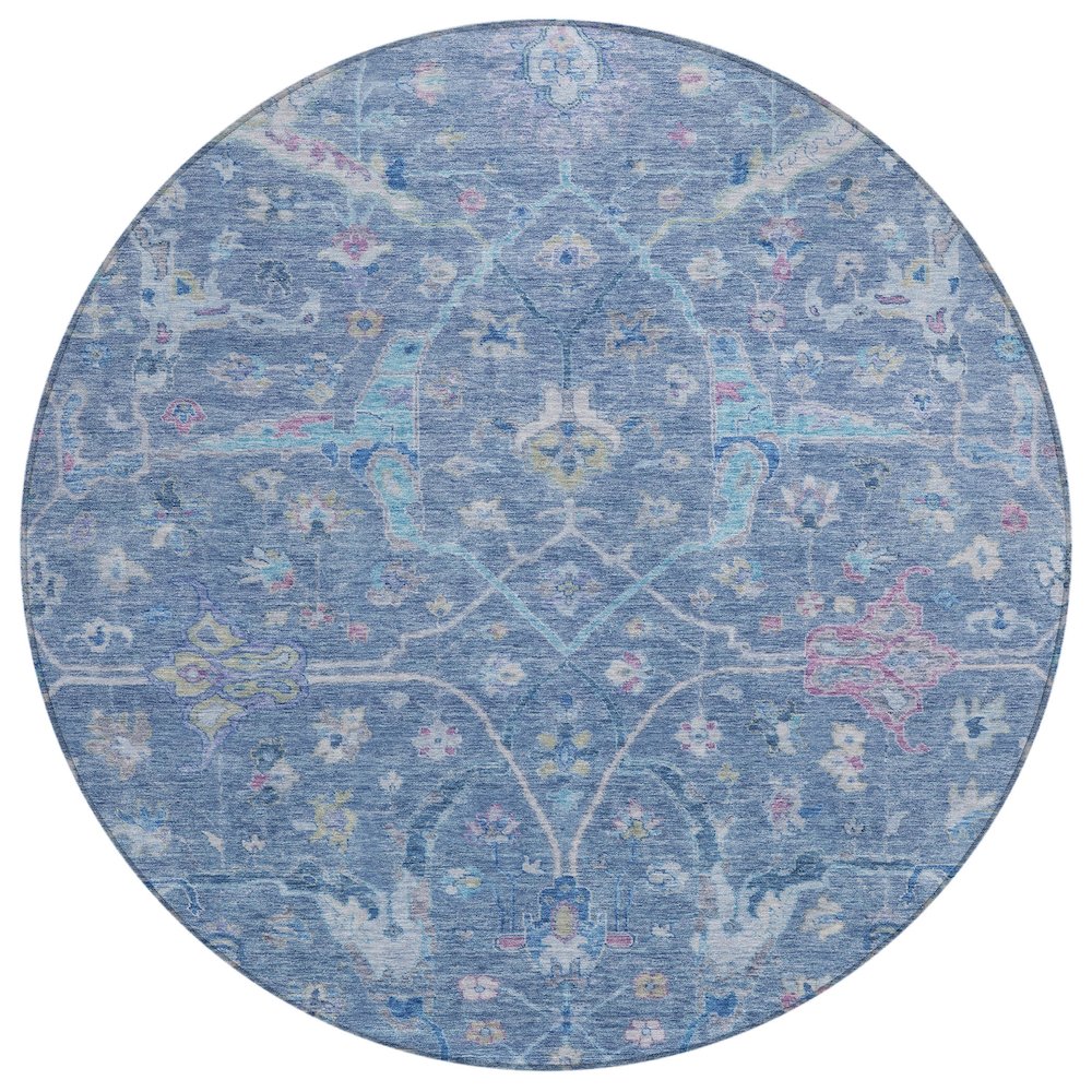 Machine Washable Indoor/Outdoor Chantille ACN2232 Blue 8' x 8' Round Rug. Picture 1