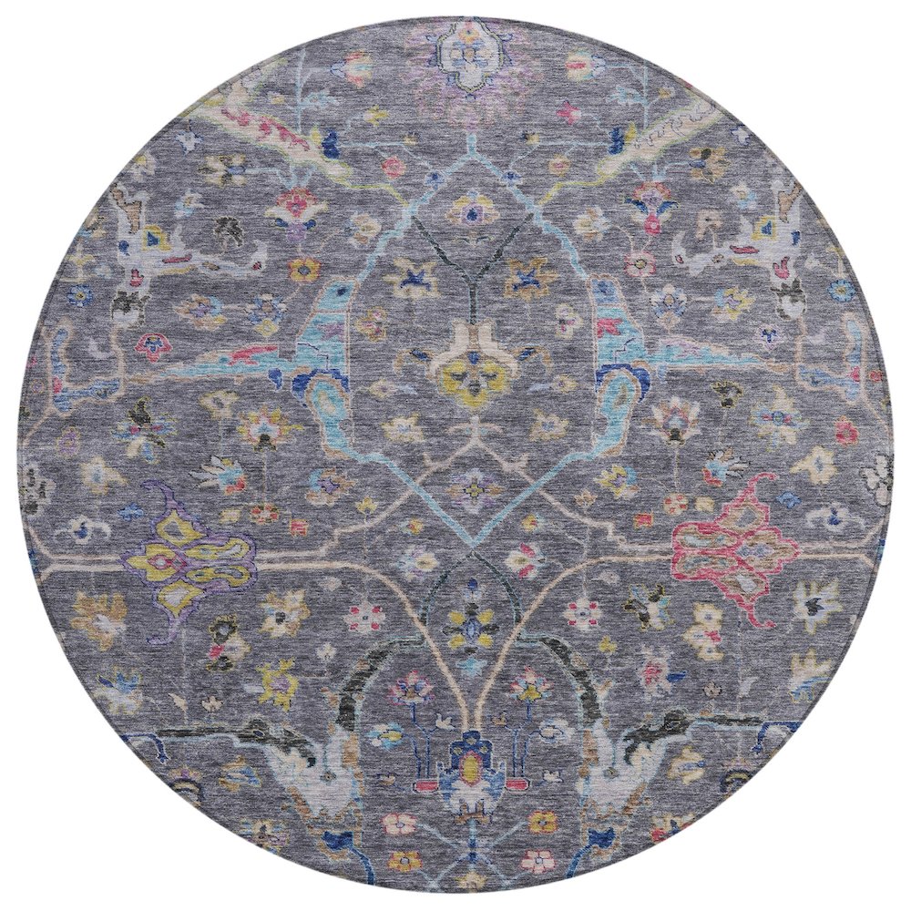 Machine Washable Indoor/Outdoor Chantille ACN2232 Gray 8' x 8' Round Rug. Picture 1