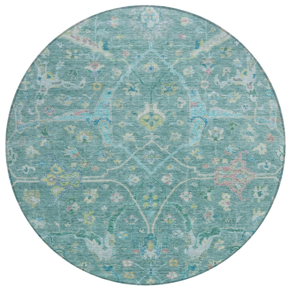 Machine Washable Indoor/Outdoor Chantille ACN2232 Teal 8' x 8' Round Rug. Picture 1