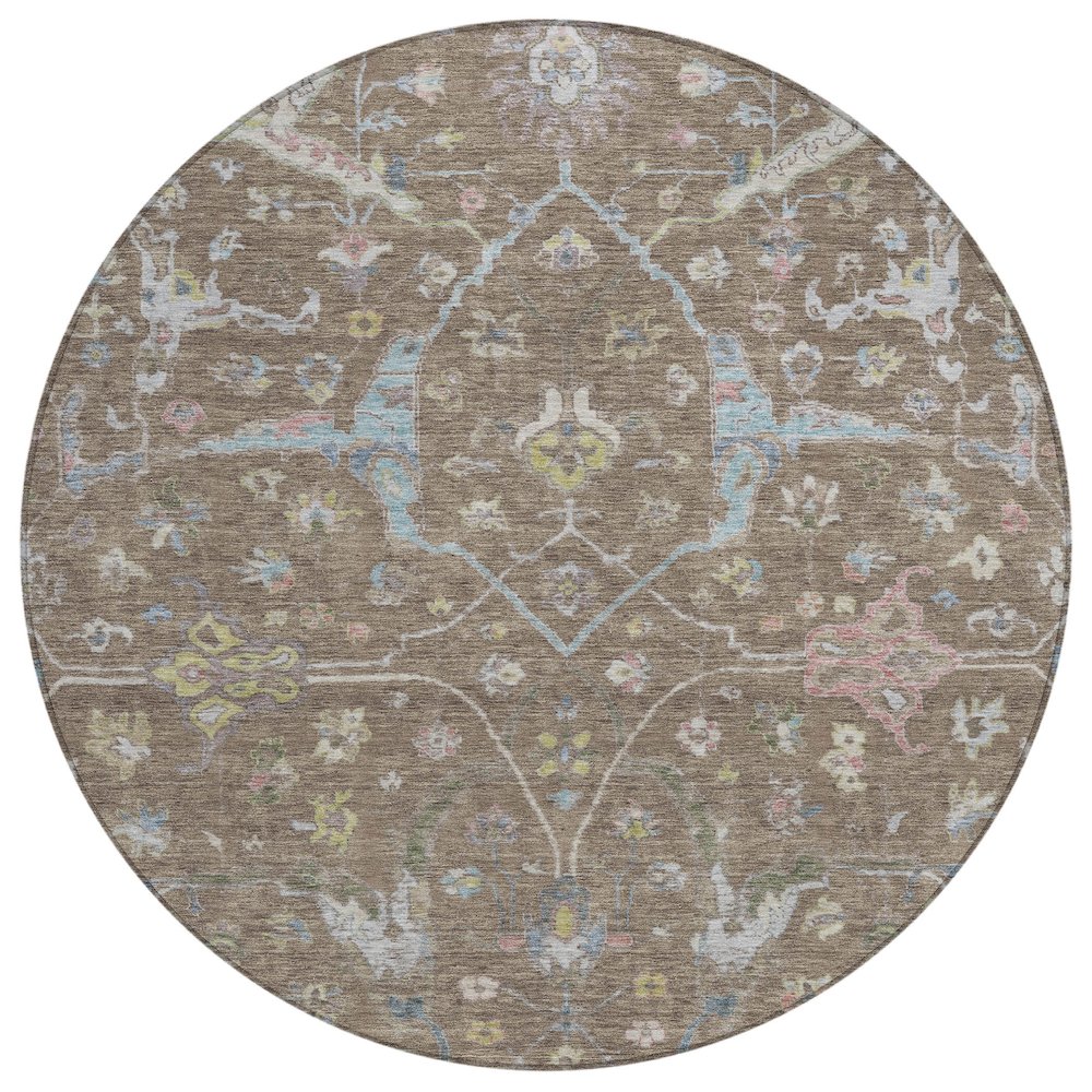 Machine Washable Indoor/Outdoor Chantille ACN2233 Brown 8' x 8' Round Rug. Picture 1