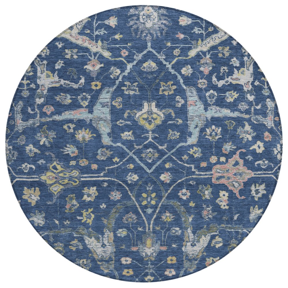 Machine Washable Indoor/Outdoor Chantille ACN2233 Blue 8' x 8' Round Rug. Picture 1