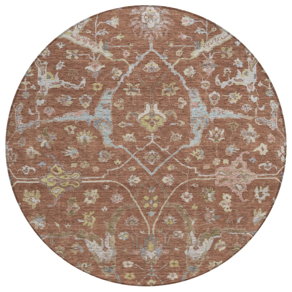Machine Washable Indoor/Outdoor Chantille ACN2233 Orange 8' x 8' Round Rug. Picture 1