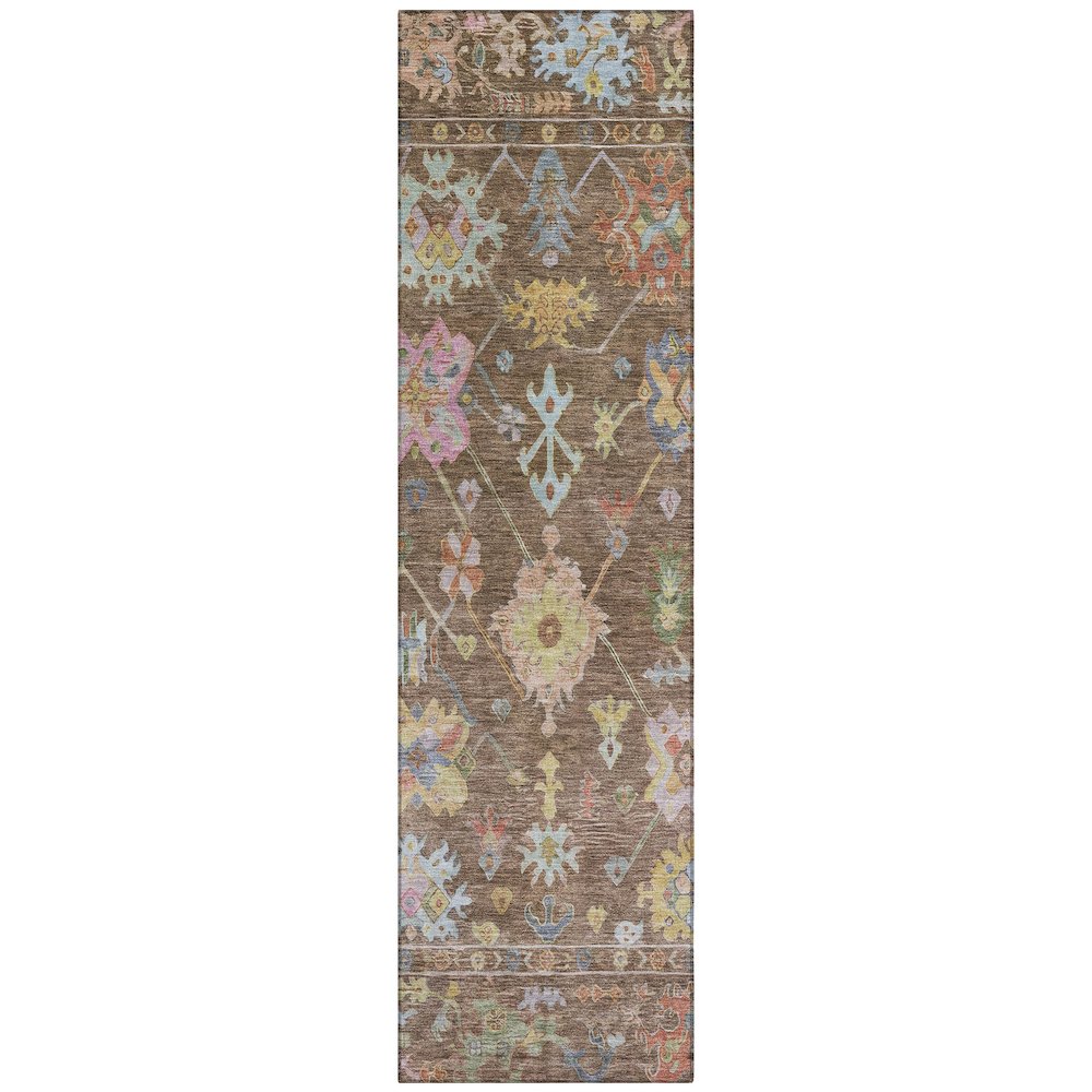 Machine Washable Indoor/Outdoor Chantille ACN2234 Brown 2'3" x 7'6" Runner Rug. Picture 1