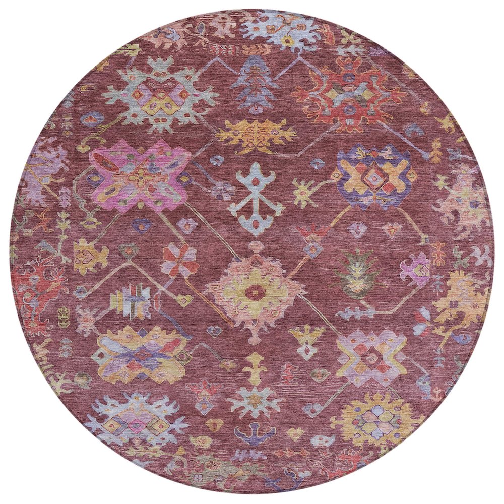 Machine Washable Indoor/Outdoor Chantille ACN2234 Red 8' x 8' Round Rug. Picture 1