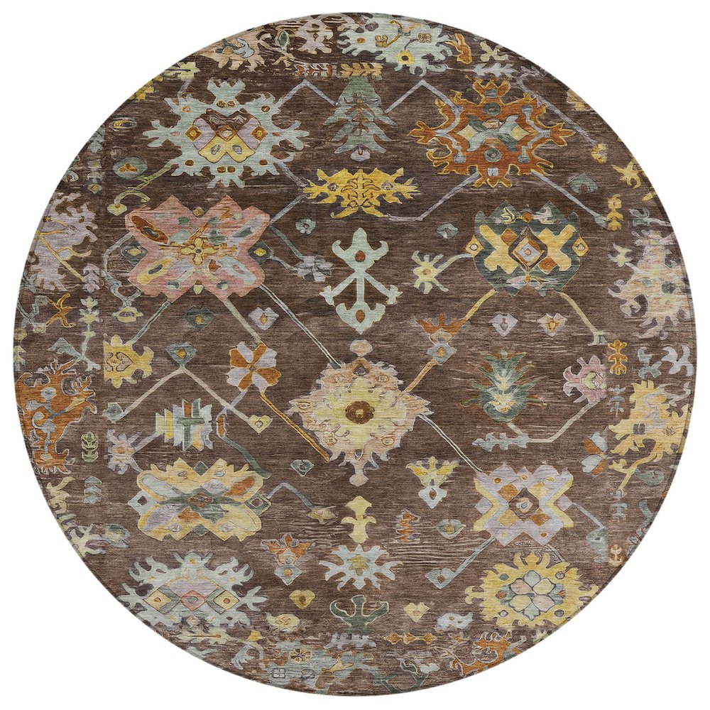 Machine Washable Indoor/Outdoor Chantille ACN2234 Brown 8' x 8' Round Rug. Picture 1