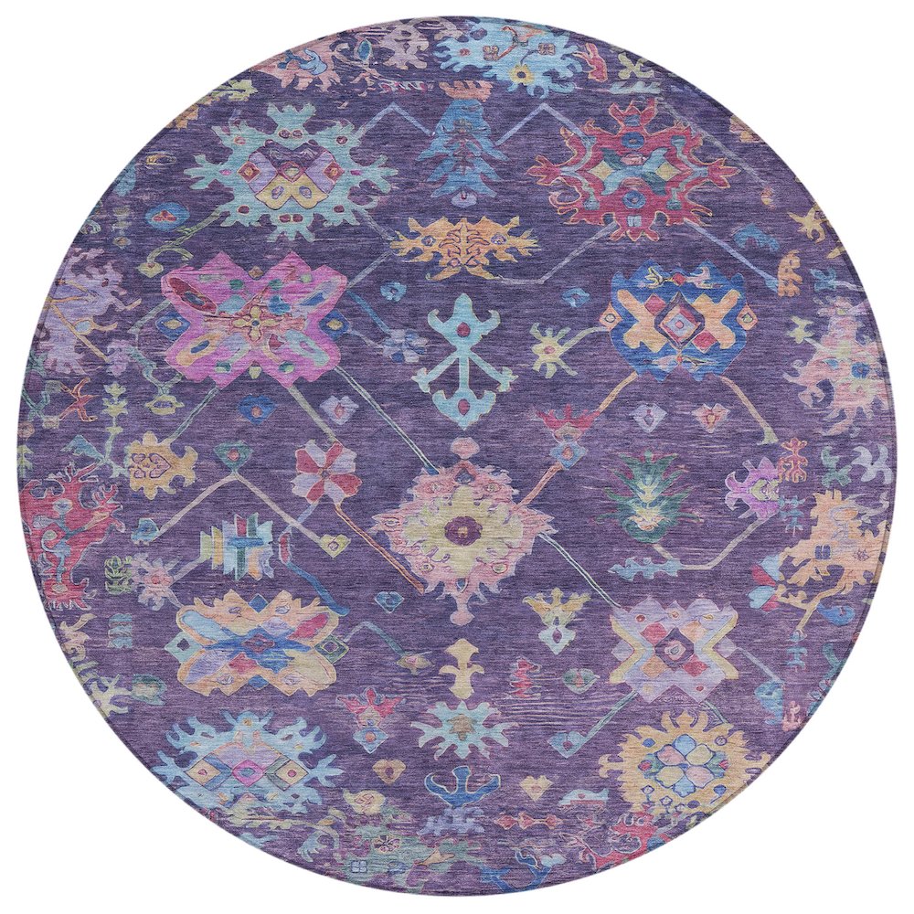 Machine Washable Indoor/Outdoor Chantille ACN2234 Purple 8' x 8' Round Rug. Picture 1