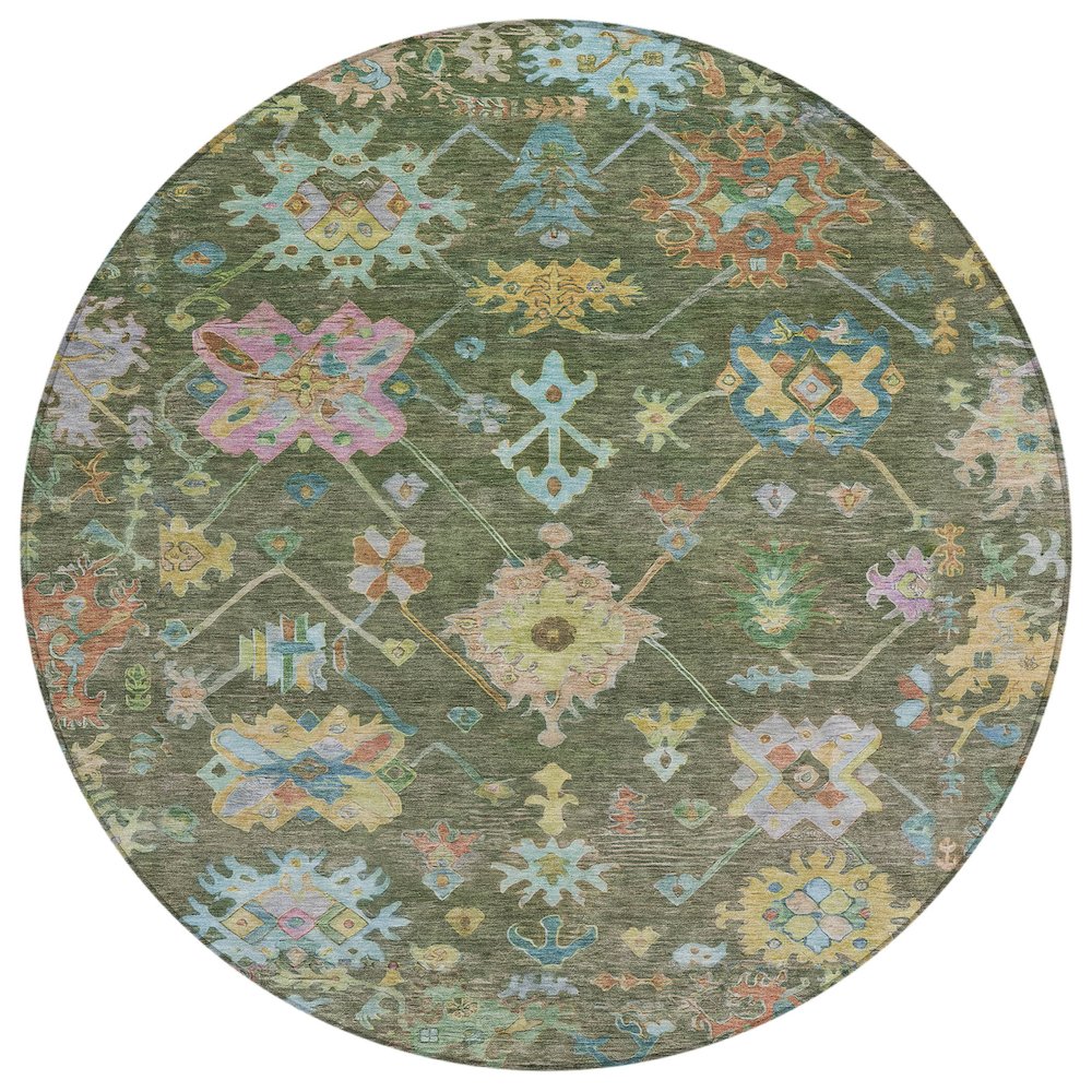 Machine Washable Indoor/Outdoor Chantille ACN2234 Green 8' x 8' Round Rug. Picture 1