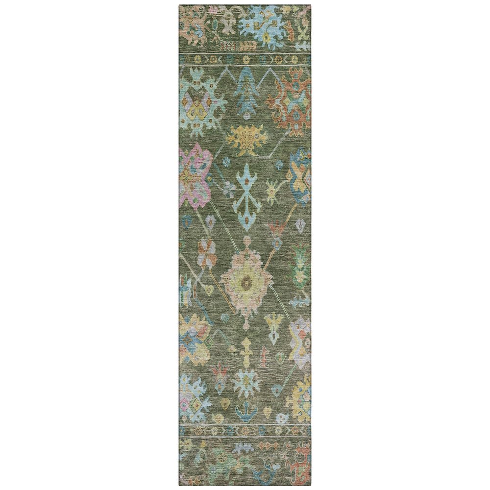 Machine Washable Indoor/Outdoor Chantille ACN2234 Green 2'3" x 7'6" Runner Rug. Picture 1