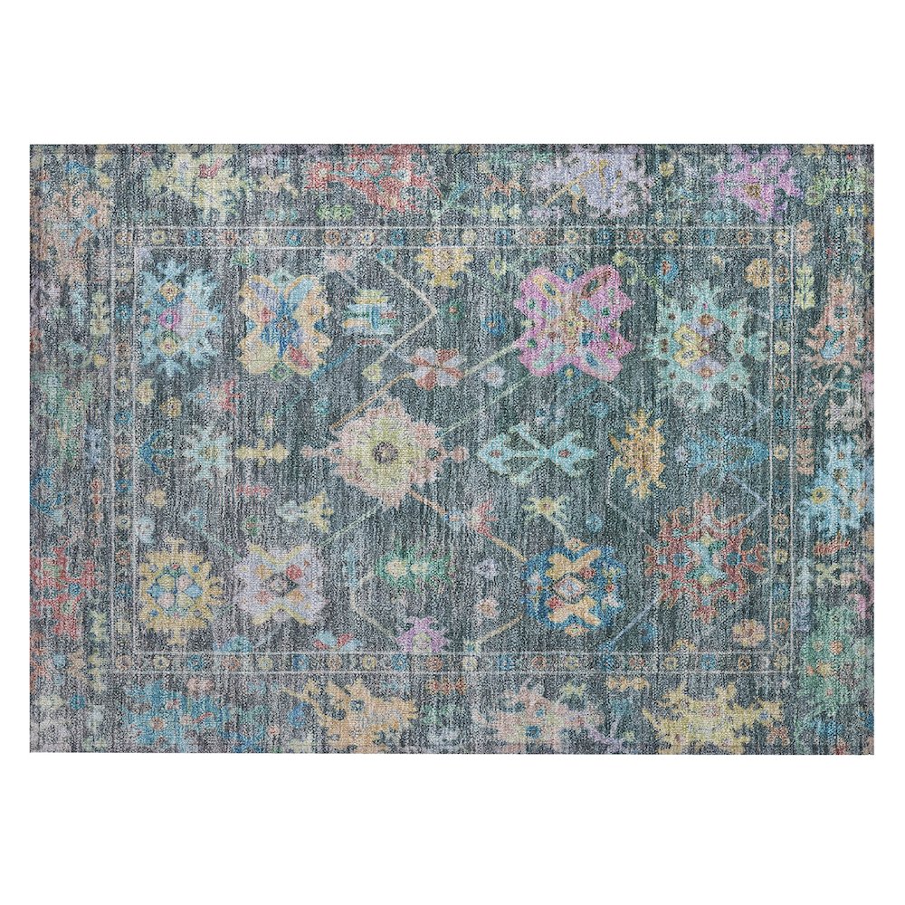 Machine Washable Indoor/Outdoor Chantille ACN2234 Teal 1'8" x 2'6" Rug. Picture 1