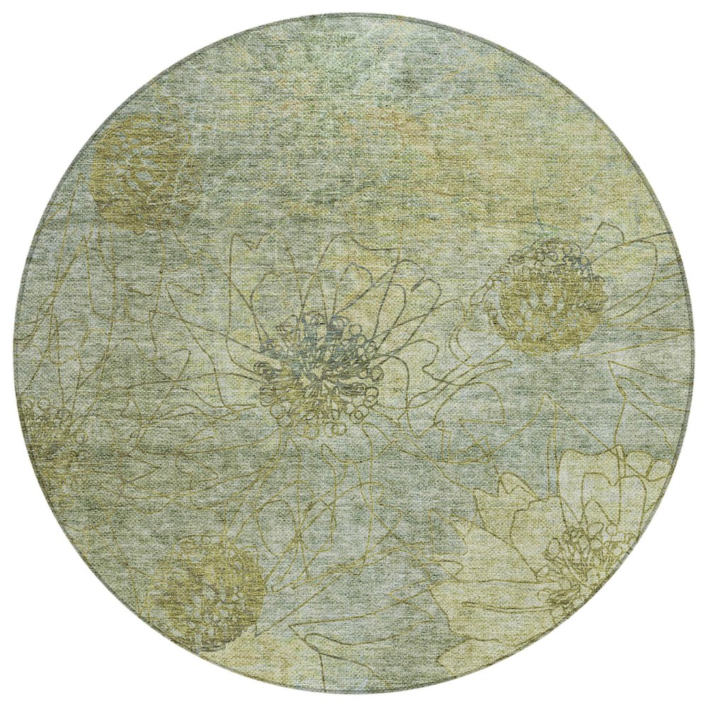 Machine Washable Indoor/Outdoor Chantille ACN2235 Green 8' x 8' Round Rug. Picture 1