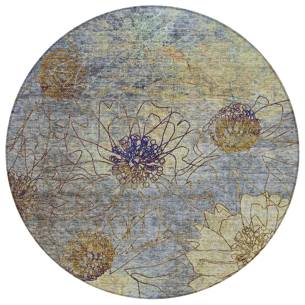 Machine Washable Indoor/Outdoor Chantille ACN2235 Blue 8' x 8' Round Rug. Picture 1