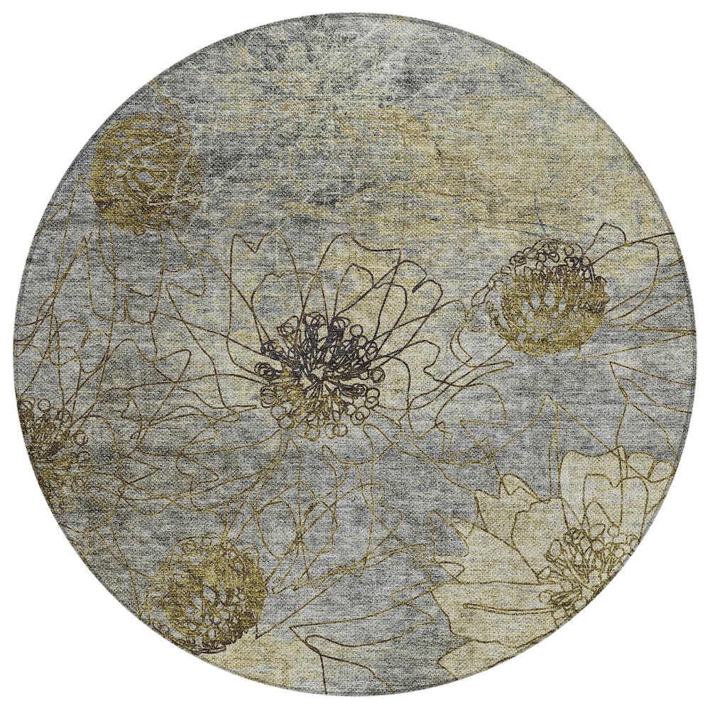 Machine Washable Indoor/Outdoor Chantille ACN2235 Gray 8' x 8' Round Rug. Picture 1