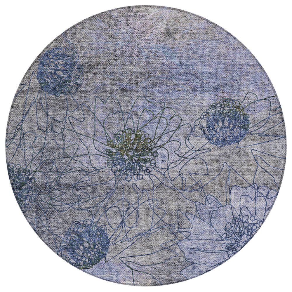 Machine Washable Indoor/Outdoor Chantille ACN2235 Gray 8' x 8' Round Rug. Picture 1