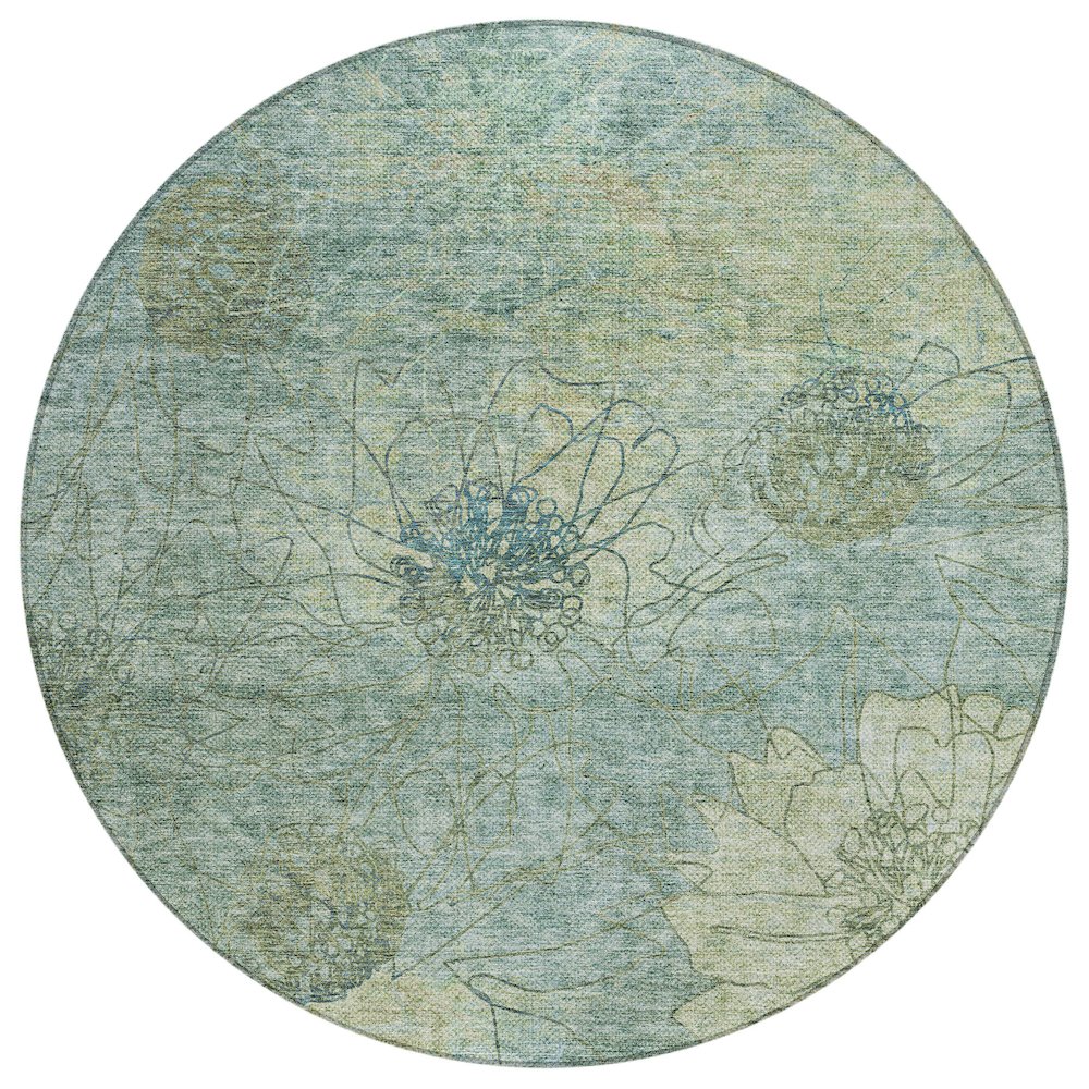 Machine Washable Indoor/Outdoor Chantille ACN2235 Blue 8' x 8' Round Rug. Picture 1