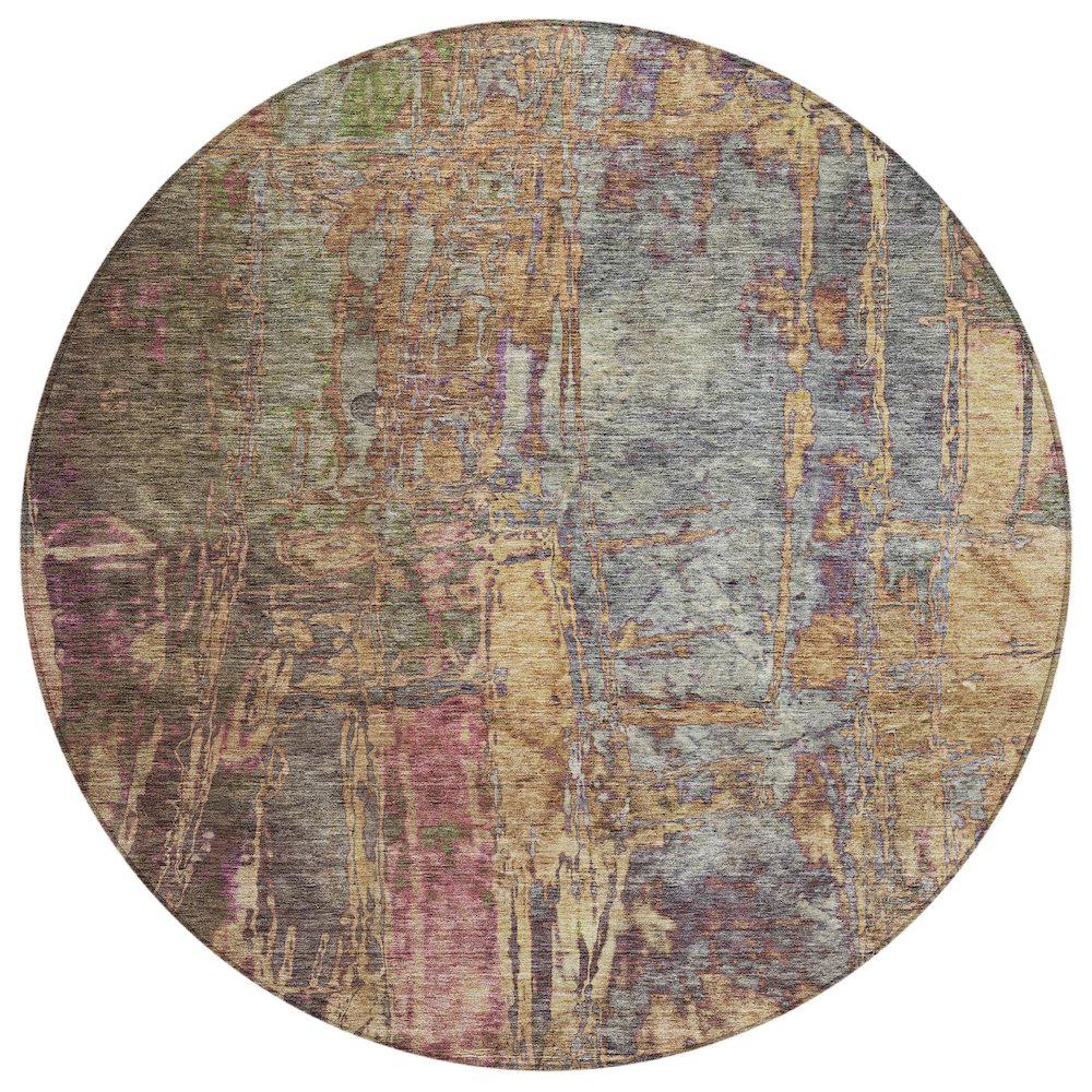 Machine Washable Indoor/Outdoor Chantille ACN2236 Brown 8' x 8' Round Rug. Picture 1