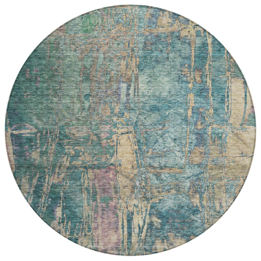 Machine Washable Indoor/Outdoor Chantille ACN2236 Teal 8' x 8' Round Rug. Picture 1
