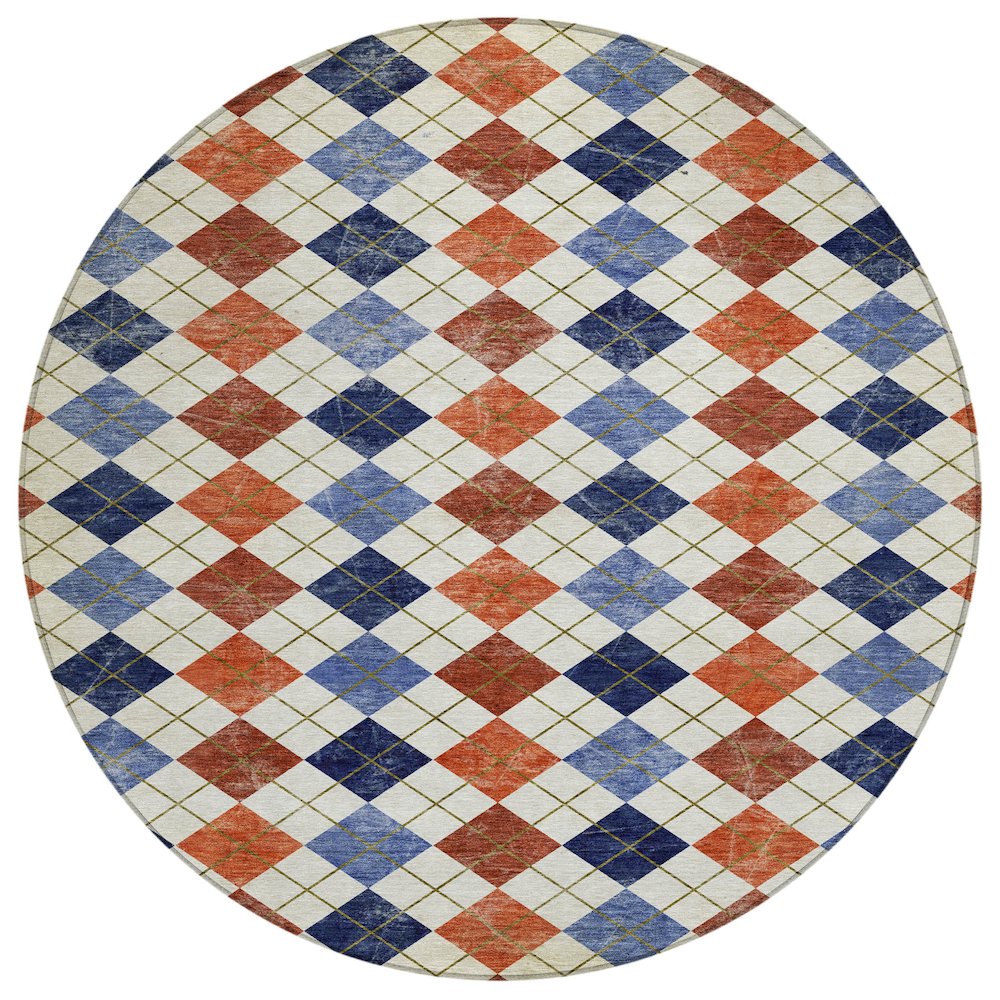 Machine Washable Indoor/Outdoor Chantille ACN2237 Orange 8' x 8' Round Rug. Picture 1