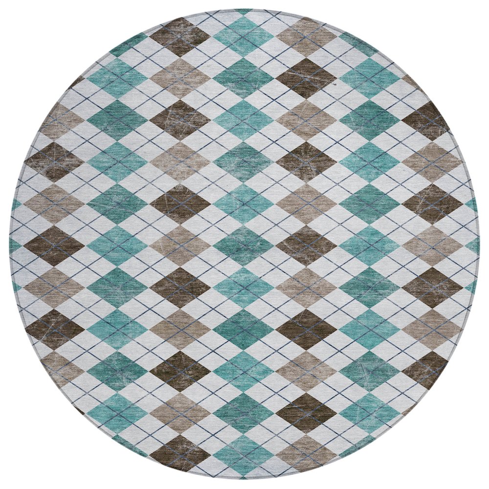 Machine Washable Indoor/Outdoor Chantille ACN2237 Teal 8' x 8' Round Rug. Picture 1
