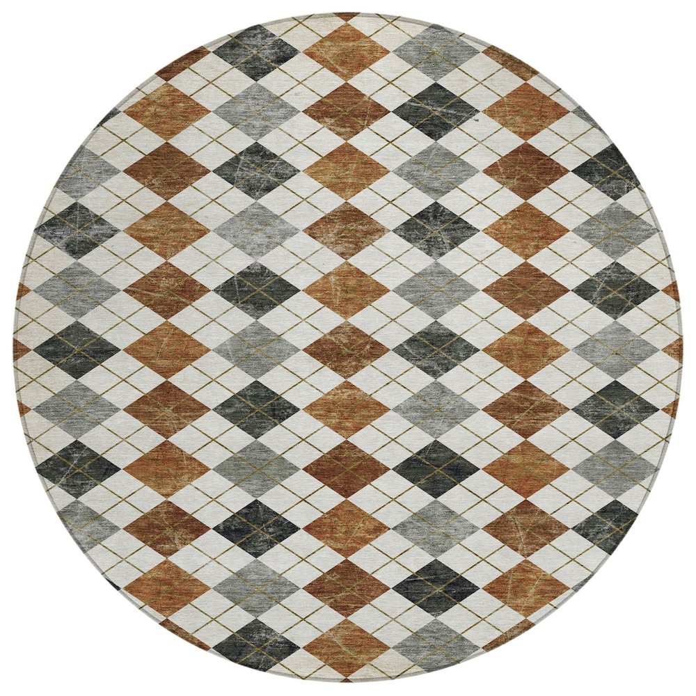 Machine Washable Indoor/Outdoor Chantille ACN2237 Orange 8' x 8' Round Rug. Picture 1