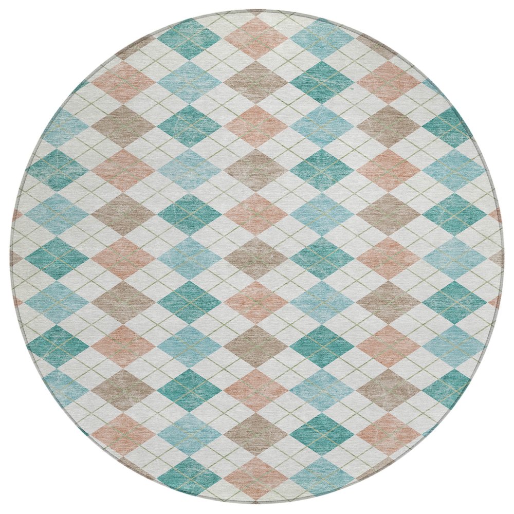 Machine Washable Indoor/Outdoor Chantille ACN2238 Teal 8' x 8' Round Rug. Picture 1