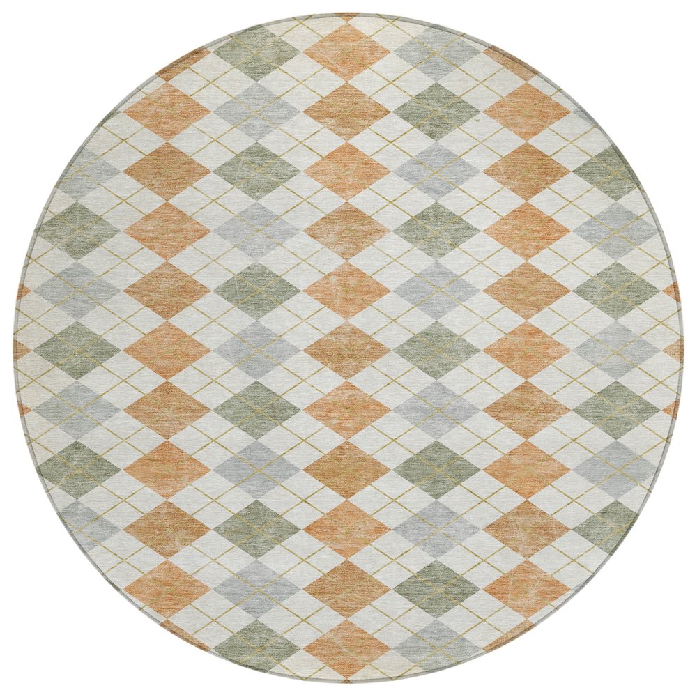 Machine Washable Indoor/Outdoor Chantille ACN2238 Orange 8' x 8' Round Rug. Picture 1