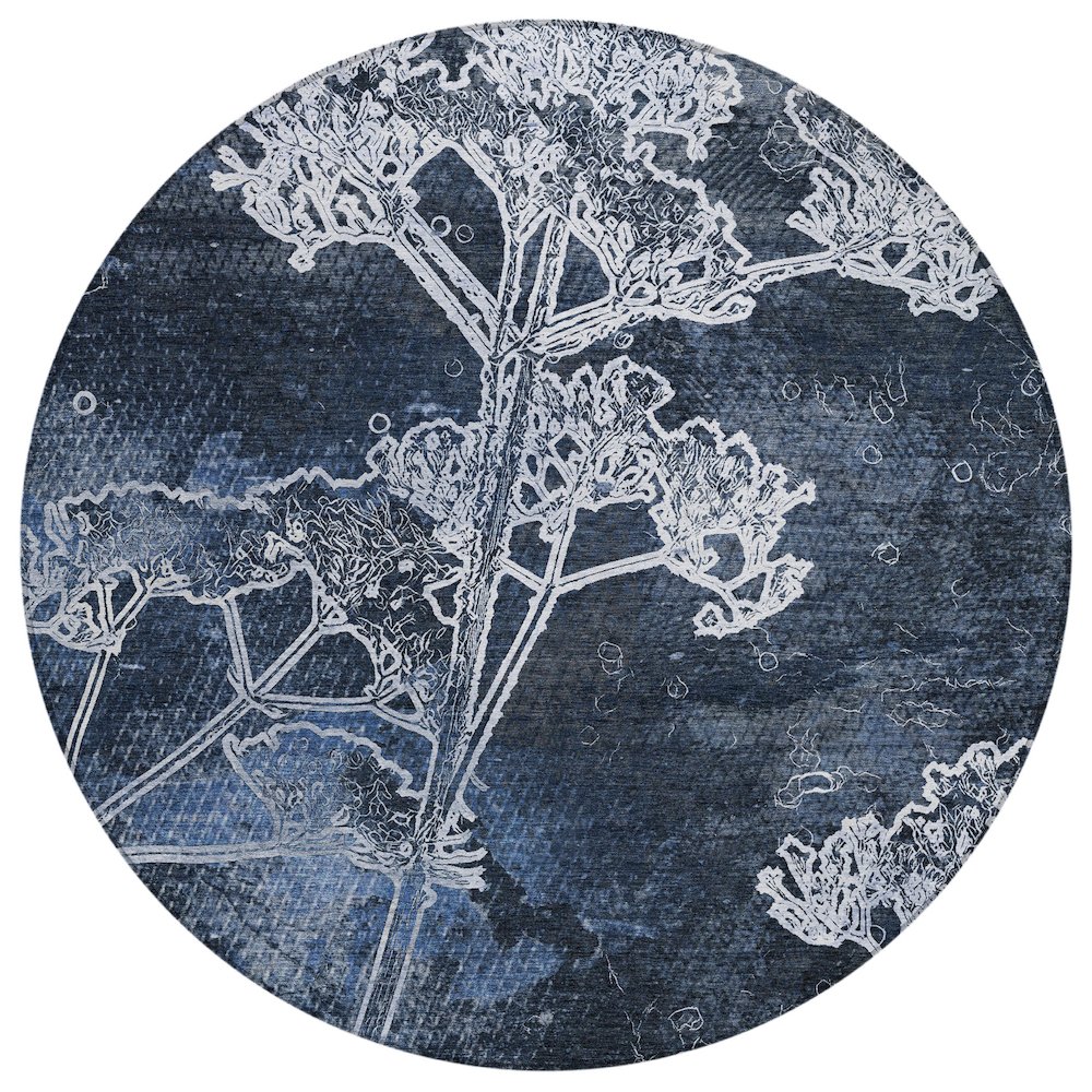 Machine Washable Indoor/Outdoor Chantille ACN2239 Blue 8' x 8' Round Rug. Picture 1