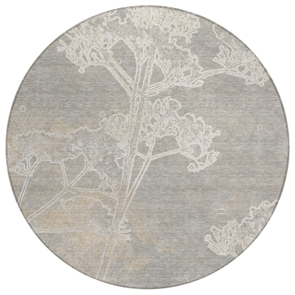 Machine Washable Indoor/Outdoor Chantille ACN2239 Gray 8' x 8' Round Rug. Picture 1