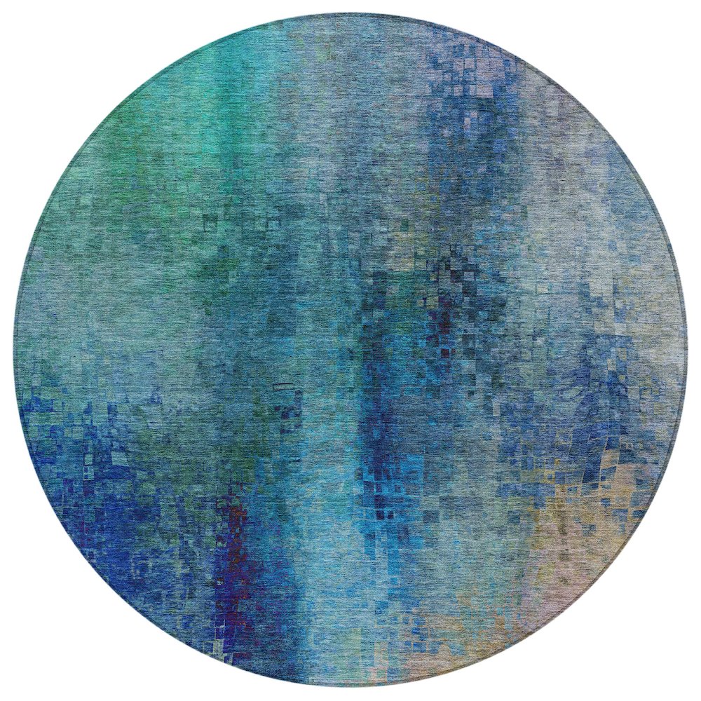 Machine Washable Indoor/Outdoor Chantille ACN2241 Blue 8' x 8' Round Rug. Picture 1