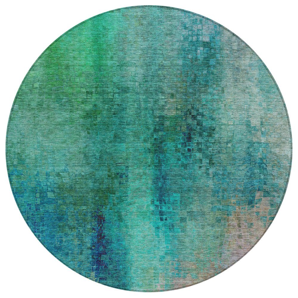 Machine Washable Indoor/Outdoor Chantille ACN2241 Teal 8' x 8' Round Rug. Picture 1