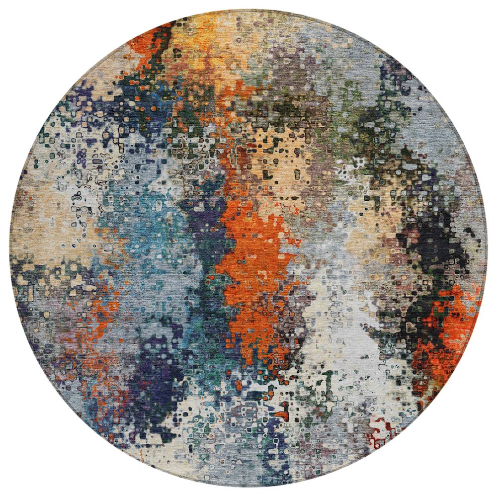 Machine Washable Indoor/Outdoor Chantille ACN2242 Blue 8' x 8' Round Rug. Picture 1