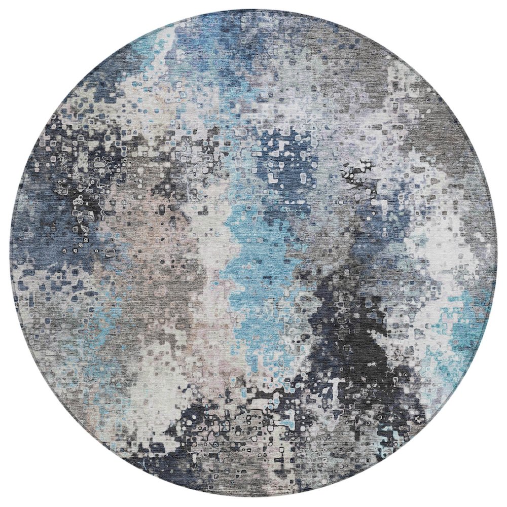 Machine Washable Indoor/Outdoor Chantille ACN2242 Blue 8' x 8' Round Rug. Picture 1