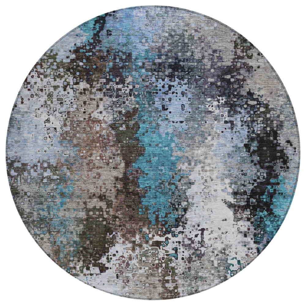 Machine Washable Indoor/Outdoor Chantille ACN2242 Brown 8' x 8' Round Rug. Picture 1