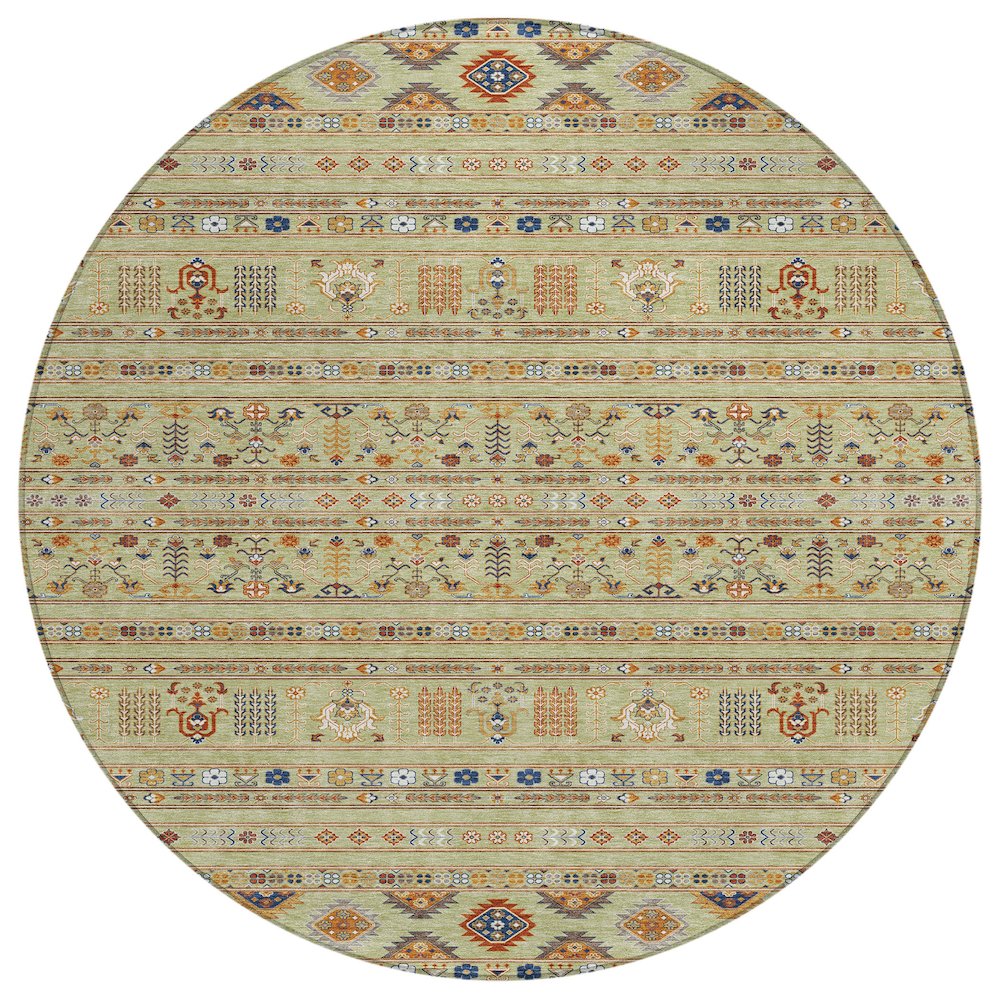 Machine Washable Indoor/Outdoor Chantille ACN2244 Green 8' x 8' Round Rug. Picture 1
