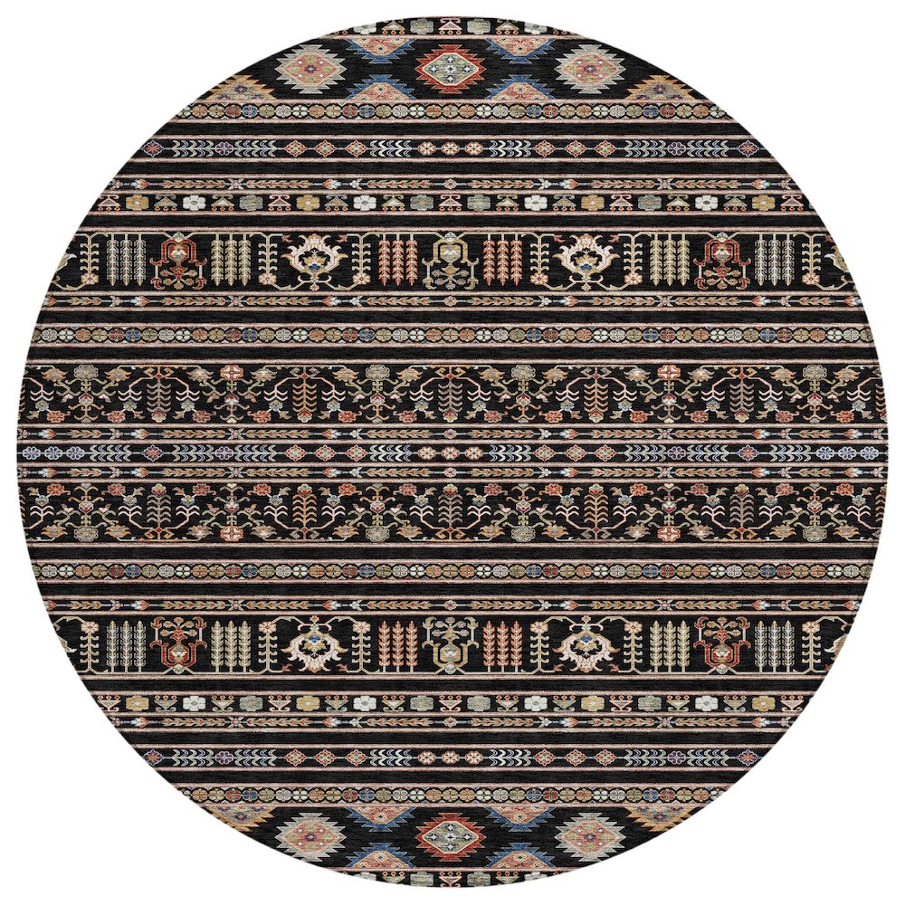 Machine Washable Indoor/Outdoor Chantille ACN2244 Black 8' x 8' Round Rug. Picture 1
