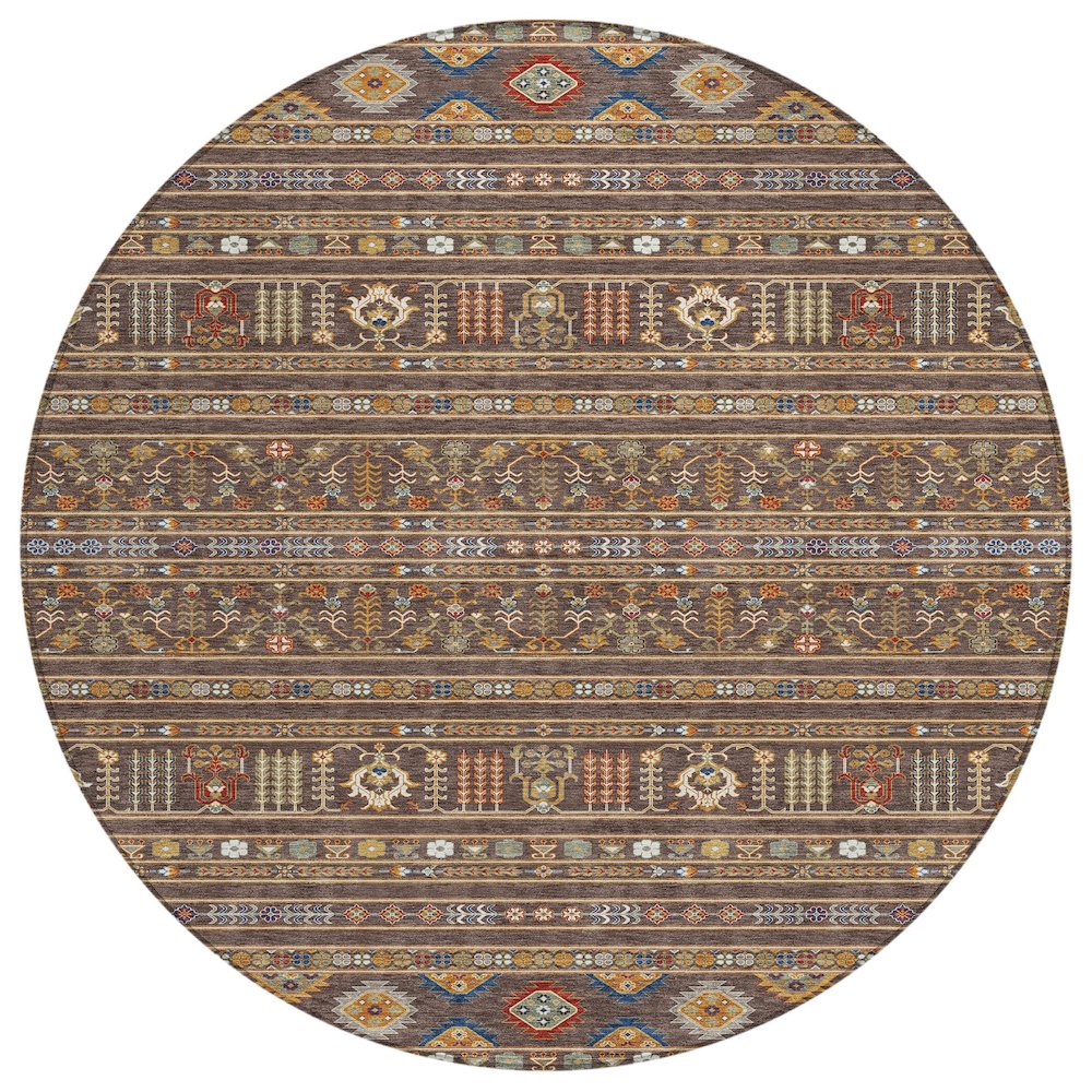 Machine Washable Indoor/Outdoor Chantille ACN2244 Brown 8' x 8' Round Rug. Picture 1