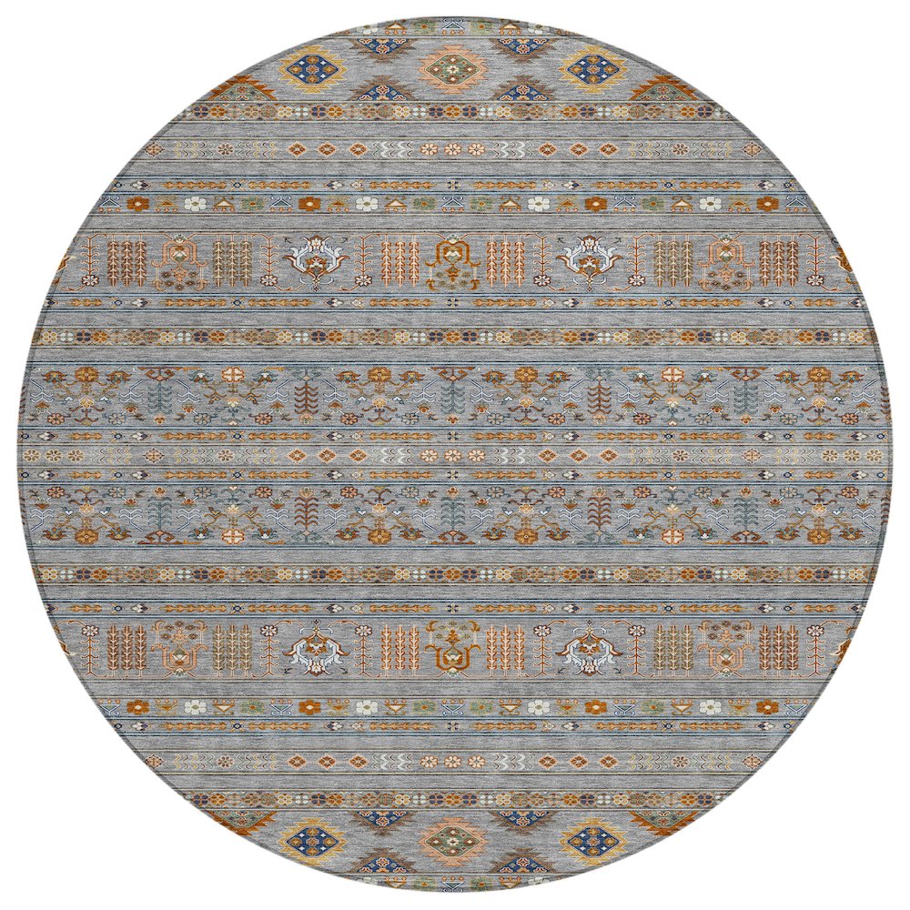 Machine Washable Indoor/Outdoor Chantille ACN2244 Gray 8' x 8' Round Rug. Picture 1