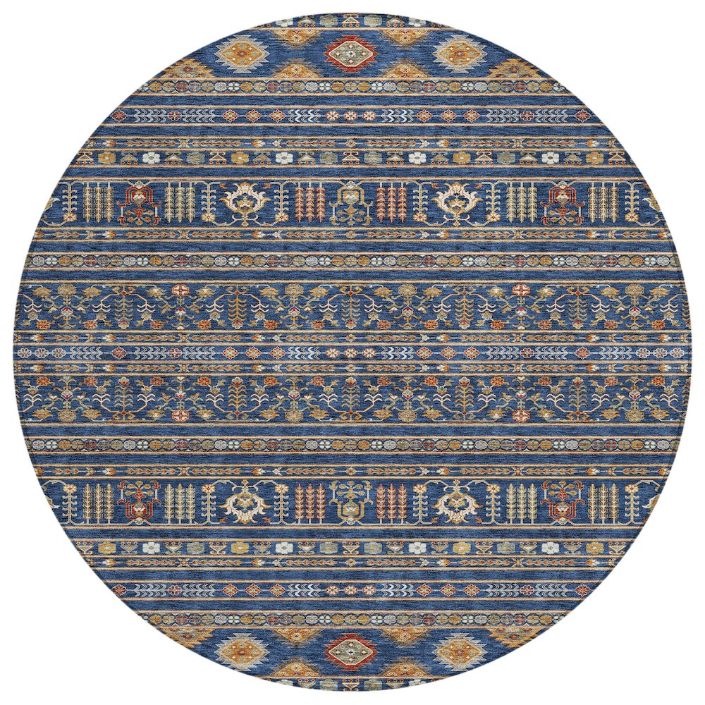 Machine Washable Indoor/Outdoor Chantille ACN2244 Blue 8' x 8' Round Rug. Picture 1