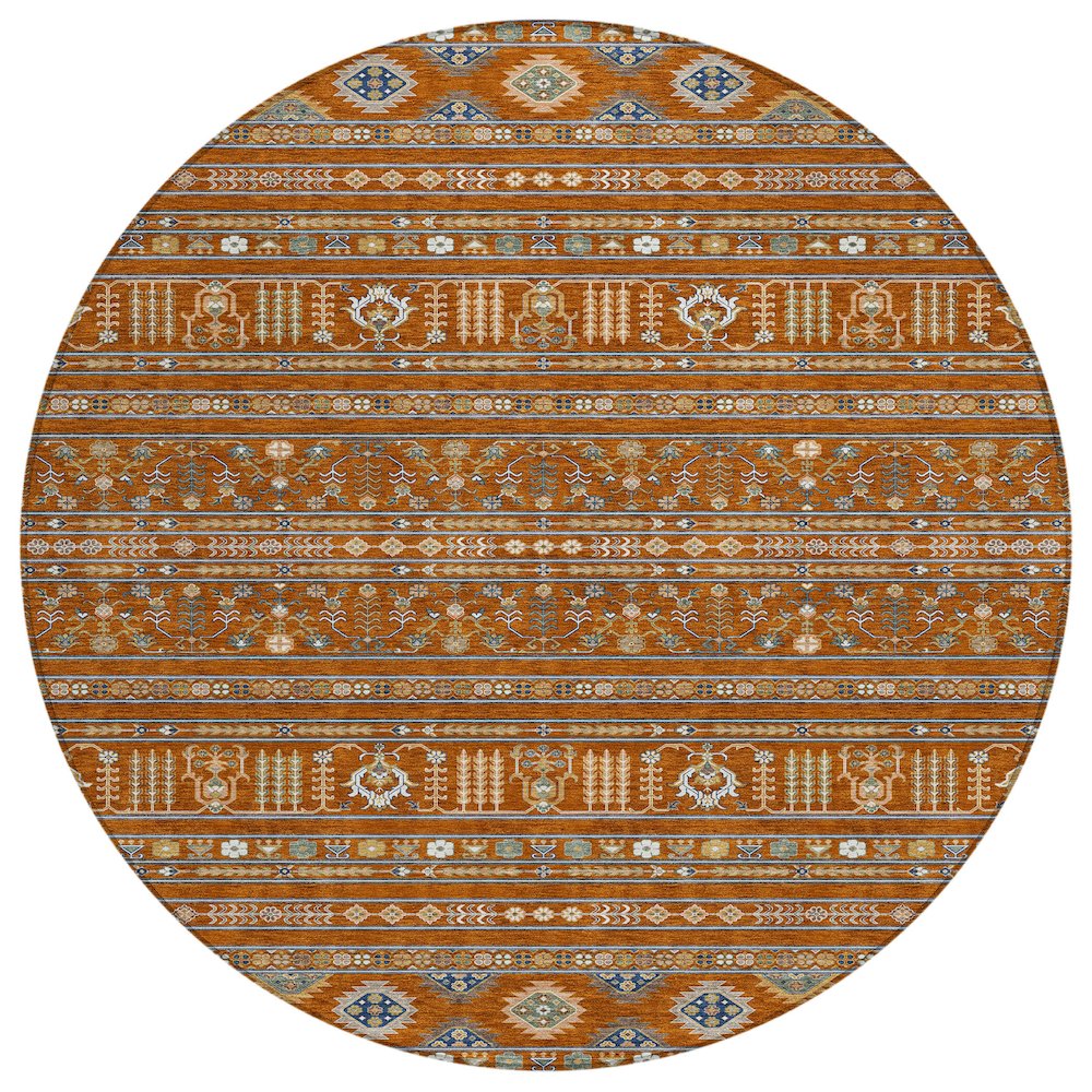 Machine Washable Indoor/Outdoor Chantille ACN2244 Orange 8' x 8' Round Rug. Picture 1