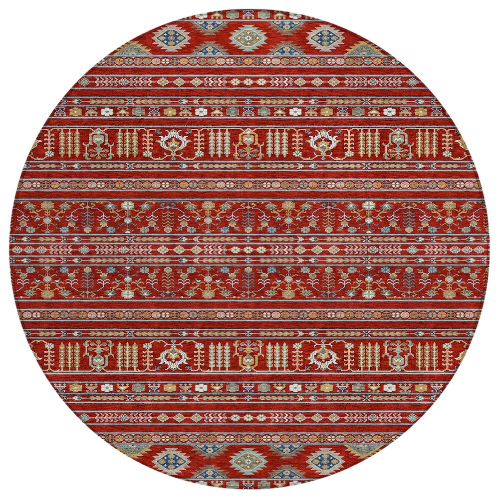 Machine Washable Indoor/Outdoor Chantille ACN2244 Red 8' x 8' Round Rug. Picture 1