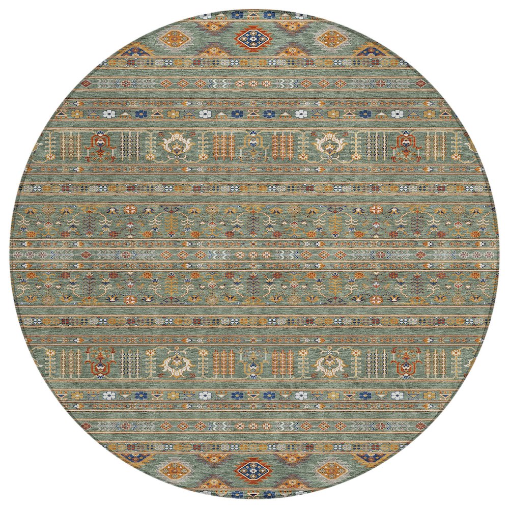 Machine Washable Indoor/Outdoor Chantille ACN2244 Green 8' x 8' Round Rug. Picture 1