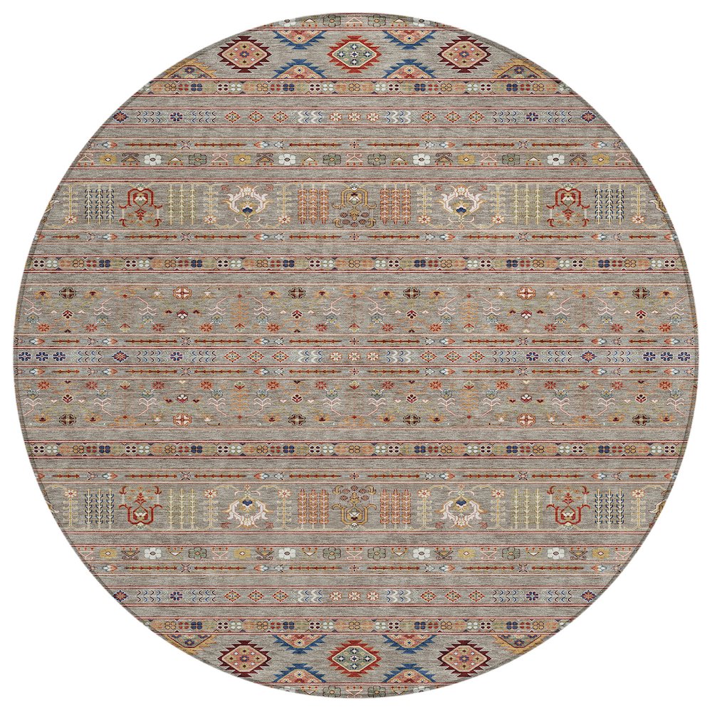 Machine Washable Indoor/Outdoor Chantille ACN2244 Brown 8' x 8' Round Rug. Picture 1