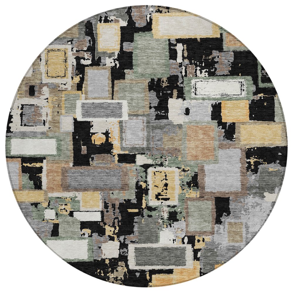 Machine Washable Indoor/Outdoor Chantille ACN2246 Black 8' x 8' Round Rug. Picture 1