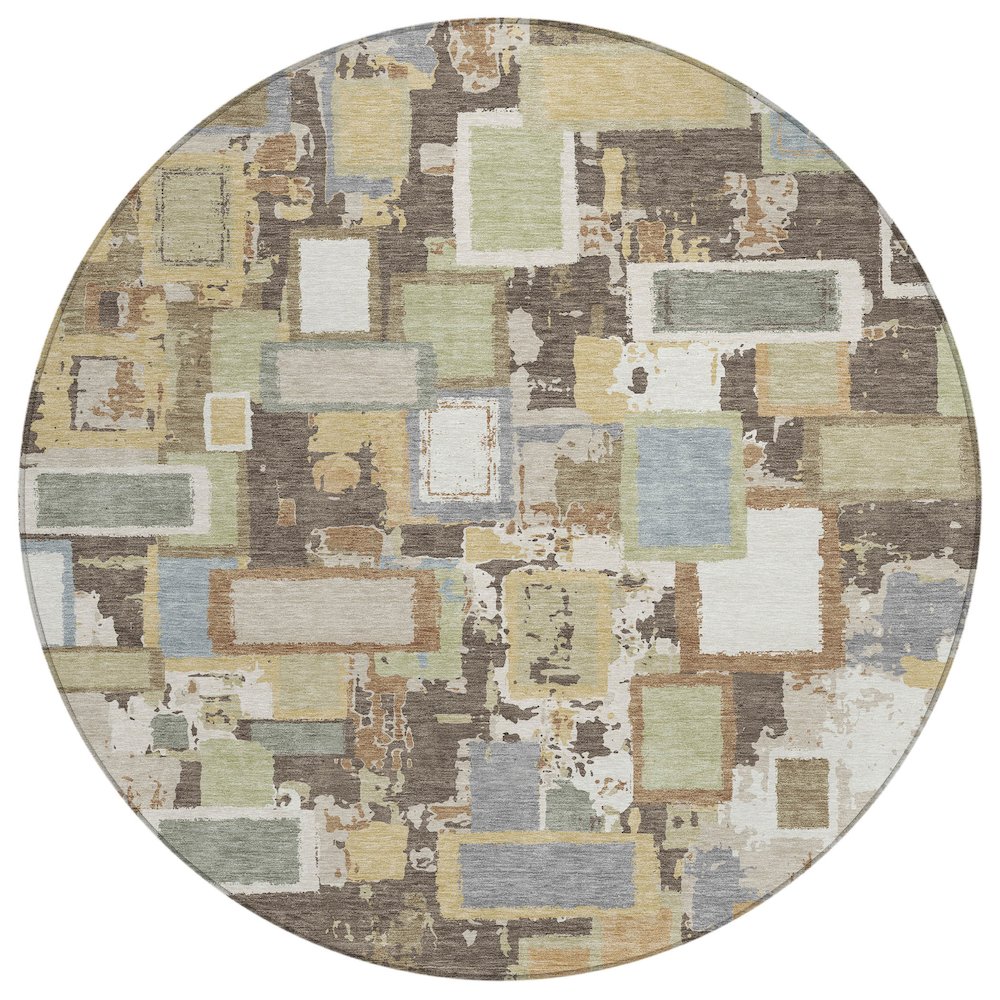 Machine Washable Indoor/Outdoor Chantille ACN2246 Brown 8' x 8' Round Rug. Picture 1