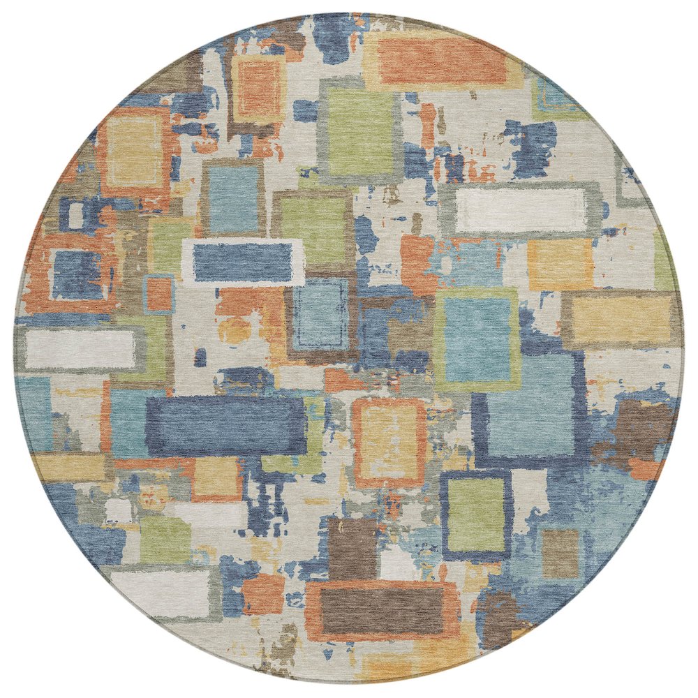 Machine Washable Indoor/Outdoor Chantille ACN2246 Blue 8' x 8' Round Rug. Picture 1