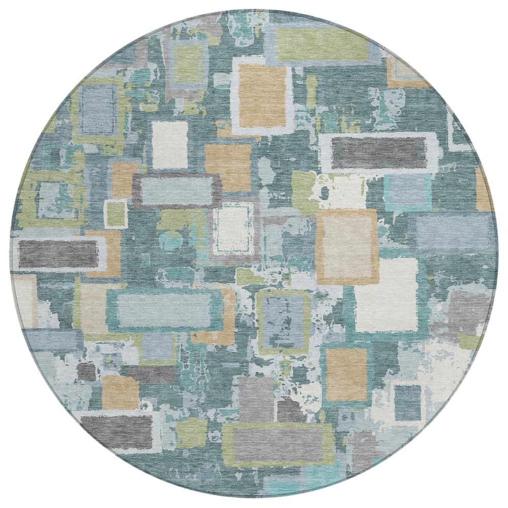 Machine Washable Indoor/Outdoor Chantille ACN2246 Teal 8' x 8' Round Rug. Picture 1