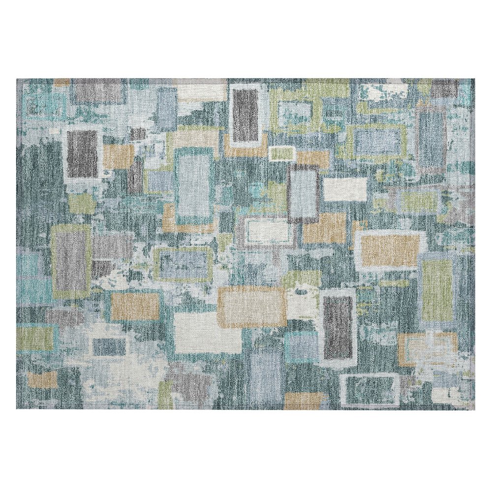 Machine Washable Indoor/Outdoor Chantille ACN2246 Teal 1'8" x 2'6" Rug. Picture 1